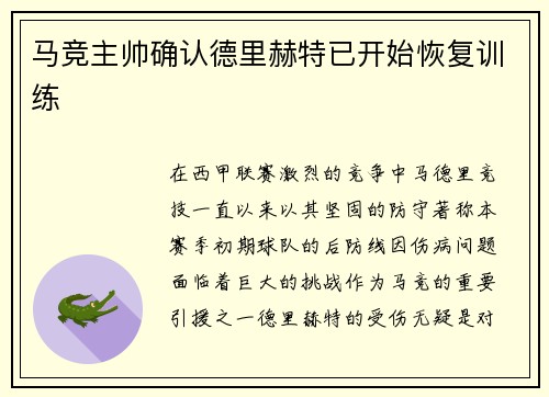 马竞主帅确认德里赫特已开始恢复训练