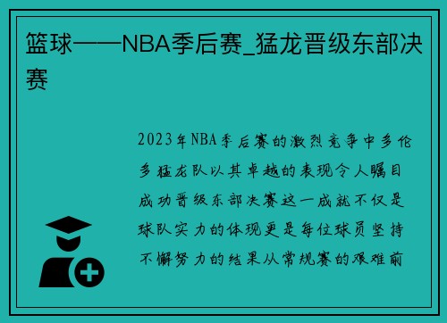 篮球——NBA季后赛_猛龙晋级东部决赛