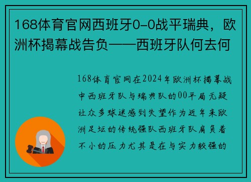168体育官网西班牙0-0战平瑞典，欧洲杯揭幕战告负——西班牙队何去何从？