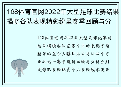 168体育官网2022年大型足球比赛结果揭晓各队表现精彩纷呈赛季回顾与分析